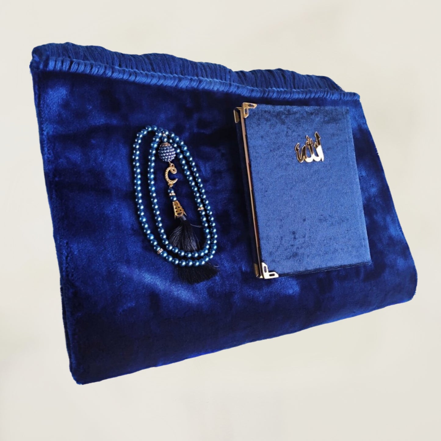 Gebedskleed geborduurd fluweel donkerblauw set