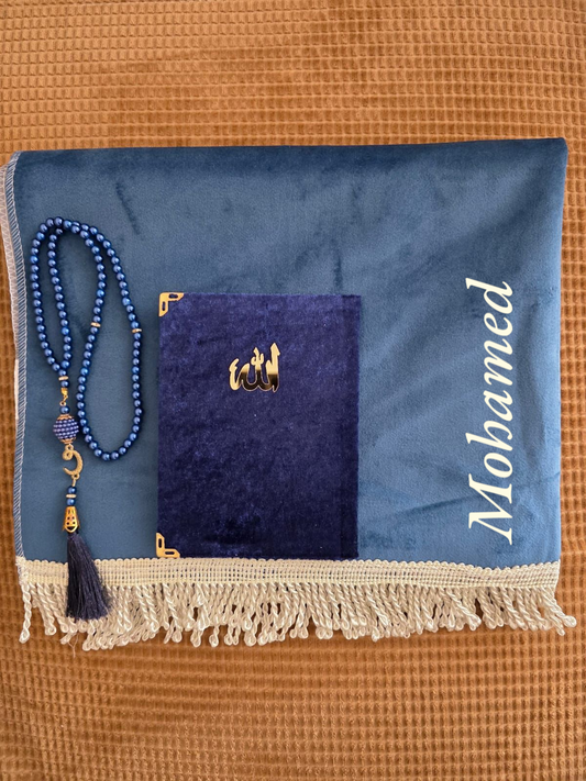 Gebedskleed geborduurd donkerblauw set