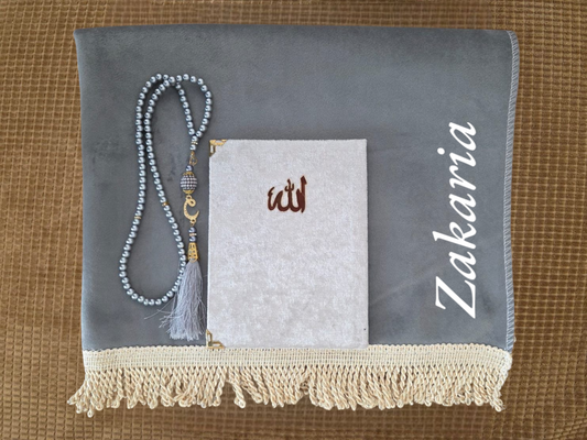 Gebedskleed geborduurd grijs set